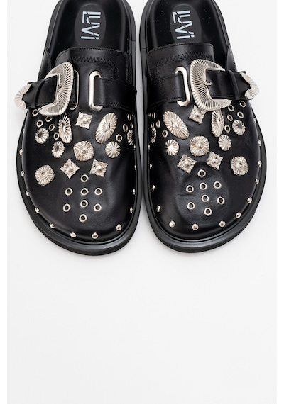 Luvishoes Luvi Shoes Maril Siyah Cilt Hakiki Deri Kemerli Tokalı Burnu Kapalı Kadın Terlik Siyah