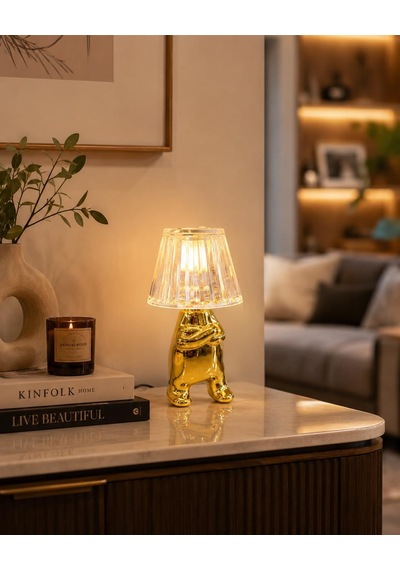 Kollarını Bağlamış Adam Figürlü Gold Led Abajur Şeffaf Başlıklı Dekoratif Masa Lambası Diğer
