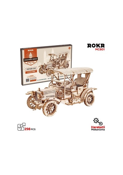 Rokr Mc801 Klasik Araba Vintage Car Dıy Minyatür Maket Model Seti Ahşap 3d Wooden Puzzle 3d Model Kit Detaylı Dekoratif Hobi Seti Ahşap Maket