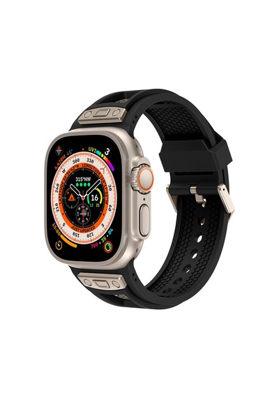 Apple Uyumlu Watch  Ultra 49mm Mkst Krd-117 Hava Alabilen Delikli Metal Süslemeli Desenli Silikon Kordon-tit