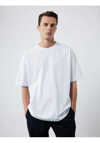 Koton Kısa Kollu Bisiklet Yaka Pamuklu Basic Oversize Tişört Beyaz 6wam10087hk Beyaz