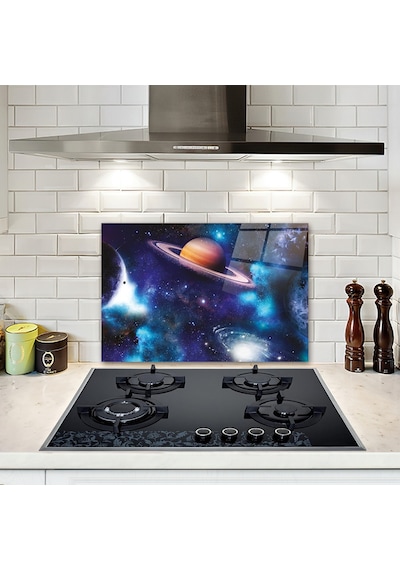 Decorita Cam Ocak Arkası Koruyucu Galaksi Desen - Renkli  40 CM x 60 CM