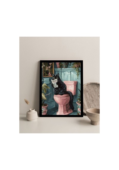 Banyo Tablosu Mdf Tablo Banyo İçin Tuvaletini Yapan Kedi Bnymdf Mdf Mavi Çerçevesiz
