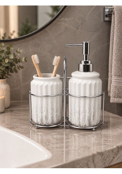3 Parça Liva Banyo Seti - Beyaz Gümüş-7604 Çok renkli