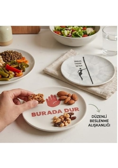4&apos Lü Seramik Tabak Seti, Porsiyon Kontrol Tasarımlı, Protein Ve Sebze Bölmeli, Diyet Dostu Açık