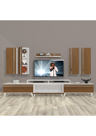 Decoraktiv Ekoflex 8d Mdf Retro Tv Ünitesi Tv Sehpası Beyaz - Ceviz