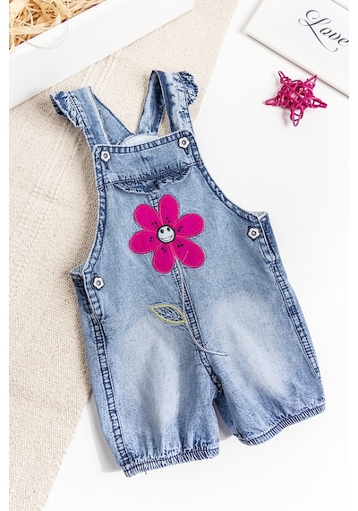 Babymod Papatya Işlemeli Denim Kumaş Kız Bebek Salopet Bebek Tulum
