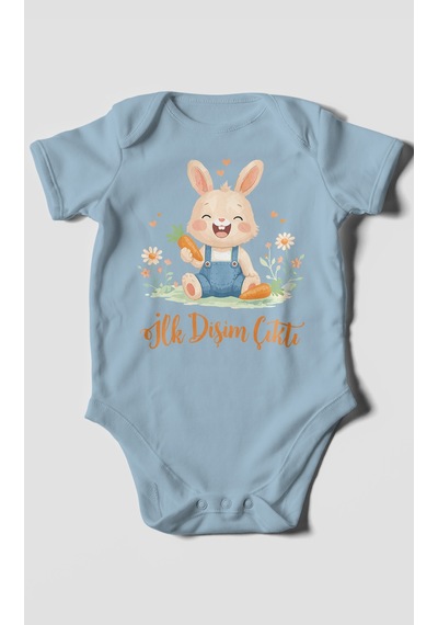 Morivokids İlk Dişim Çıktı Kısa Kollu Bebek Body %100 Pamuk Zbn119-kk Bebe Mavisi