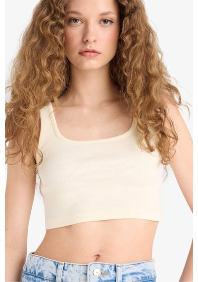 Defacto Fitted Kare Yaka Fitilli Kaşkorse Crop Atlet X8330az25smer144 Ekru