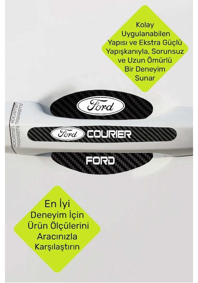 Ford Courier Kapı Kolu Koruma Seti Courier Modeline Özel Karbon Desenli 8 Parça Şık Folyo