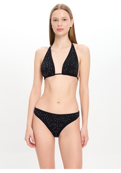 Toosalty Kadın Taşlı Geniş Üçgen Bikini Takımı Siyah