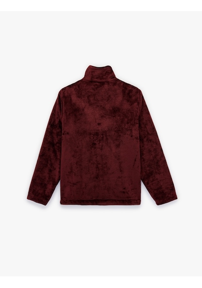 Koton Dik Yaka Fermuarlı Cep Detaylı Oversize Peluş Ceket Bordo 6wmg60026ık