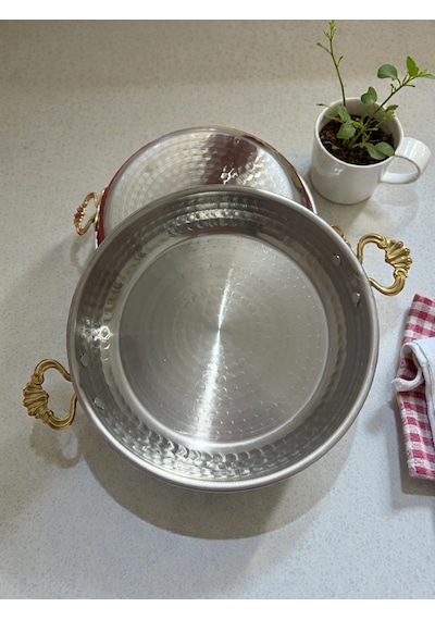 2 Li Krom Sahan Tavası Seti Gold Kulplu Dayanıklı Ve Şık Tasarım 21 Cm Gümüş