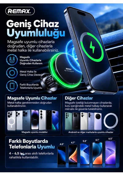 Magsafe 15w Manyetik Kablosuz Şarjlı Araç Telefon