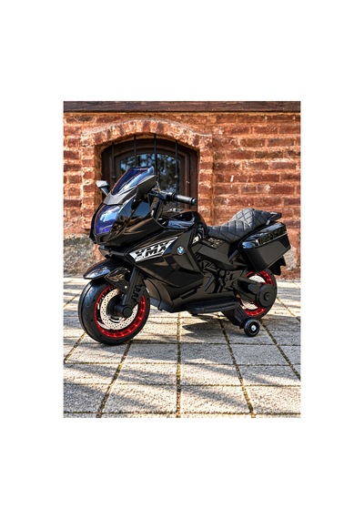 12v Akülü Çocuk Motoru 3-6 Yaş Led Işıklı Müzikli Deri Koltuklu Ayaktan Gazlı Siyah Siyah