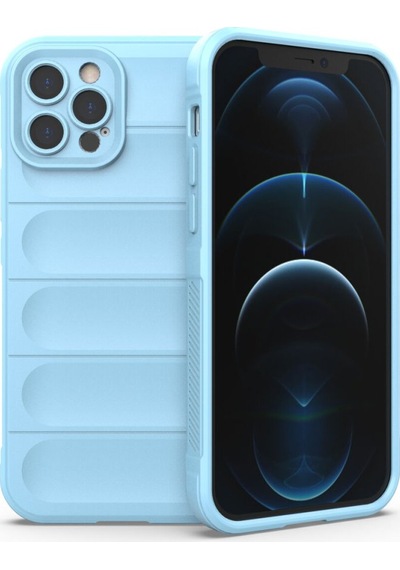 Apple iPhone Uyumlu 12 Pro Kılıf Elde Tutma Kolaylıkla Kaydırmaz Kenar Line Dizayn Optietnik Kapak Sky Blue