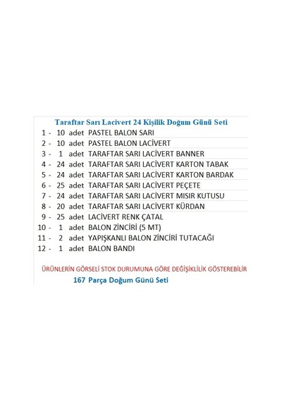 Taraftar Fenerbahçe Sarı Lacivert 24 Kişilik Doğum Günü Seti