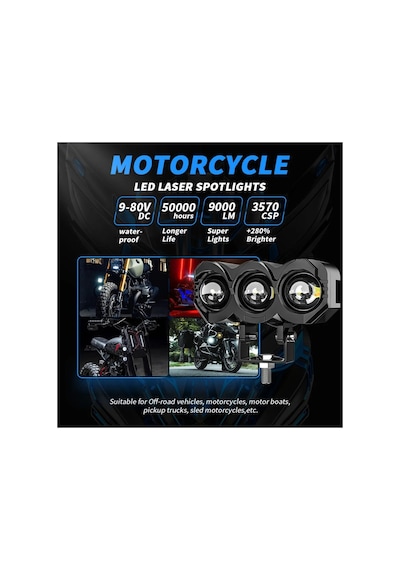 1 Adet Motosiklet Atv Utv Offroad Scooter 3 Led Lazer Sis Farı Delici Beyaz Sarı Çift Renk