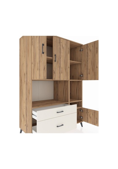 Kronos Dolap 7 Raflı 2 Çekmeceli 4 Kapaklı 132x59x195 Çam-çam... Çam