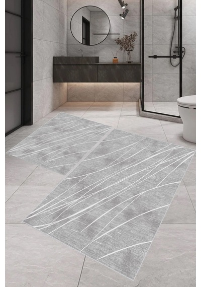 Eliana Home Dijital Baskı 2'li Banyo Paspas Takımı Lna5-sm366 100x60 Ve 60x50 Cm Gri