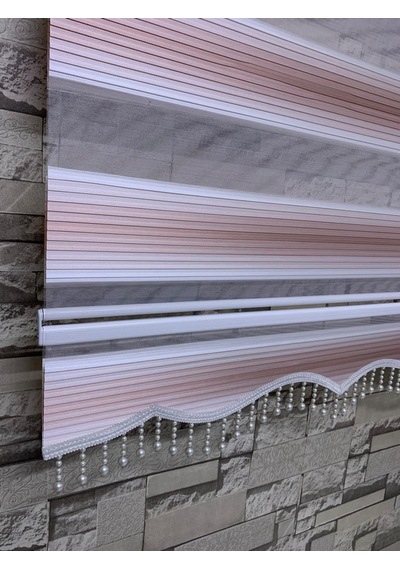 Pembe Beyaz Geniş Plise Zebra Stor Perde Tüm Ölçülerde