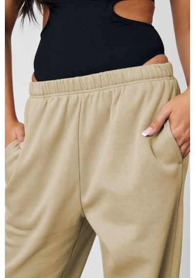 Madmext Kadın Bej Beli Lastikli Oversize Eşofman Altı Mg1235 BEJ