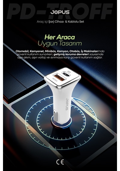 Jopus İphone Araç Şarj Aleti Çakmaklık Seti - Lightning + USB Girişli 38W JO-A7