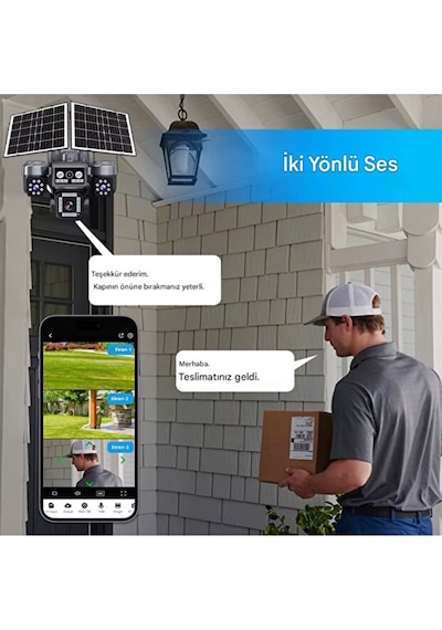 4 Kameralı E-sım Güneş Enerjili Güvenlik Kamerası Çift Güneş Pa