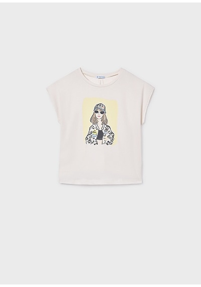 Mayoral Kız Çocuk Grafik Baskılı T-shirt Krem - 06010