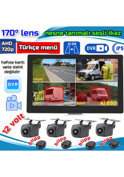 7 İnç Dvr Ekran Ve Araç Yaya Tanımalı Sesli İkazlı 4 Kameralı Set