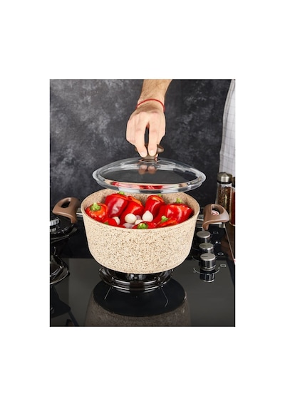 Creamy 32 Cm Granit Derin Tencere Krem
