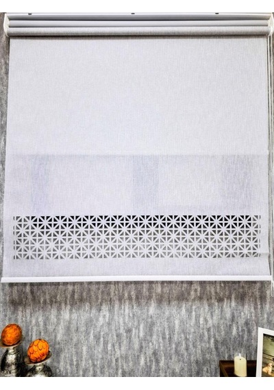 Bbb Çift Mekanizmalı Keten Lazer Kesim Tül Ve Stor Perde Mlt5017 Gri