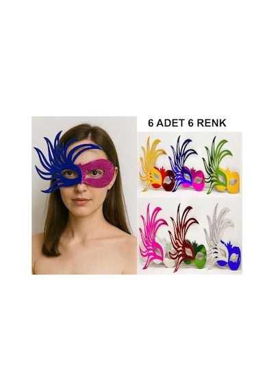 6 Lı Çift Renkli Venedik Karton Parti Maskesi Seti Çok Renkli
