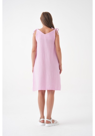 Mg Otantik %100 Pamuk Müslin Kumaş İp Askılı Elbise Mg-20251 Pembe