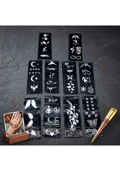 Ev Konforu Net Hatlar Sanatsal Hobi Hint Kınası Karışık Desenli Tüp Kına Şablonu 10'lu Paket 8x20 Cm