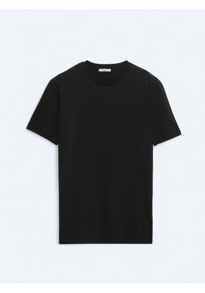 Kip Siyah Düz Bisiklet Yaka %100 Pamuk T-shirt Siyah