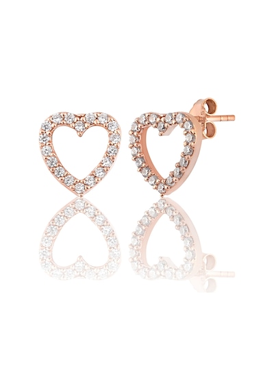 Zanaatsilver 925 Ayar Gümüş Rose Kaplamalı Zirkon Taşlı Kalp Modeli Küpe