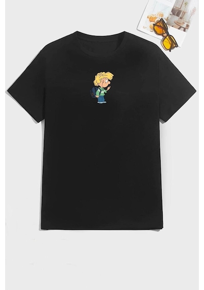 Unisex Cedric Üzümlü Kekim Baskılı Kısa Kol T-shirt SIYAH