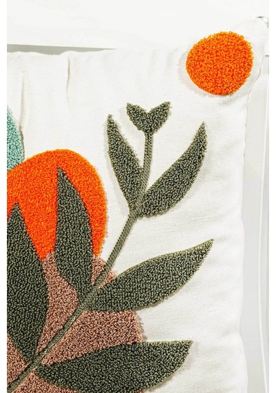 Bohem Tarzı Punch Nakışlı Kırlent Kılıfı 45x45 Cm, Beyaz Kumaş, Dekoratif Yastık Kılıfı Karışık/Çok Renkli