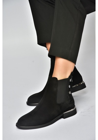 Fox Shoes Z555266661 Siyah Hakiki Deri Süet Kadın Bot