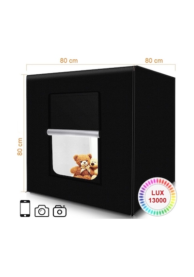 Luve Store 80x80x80 Cm Led Fotoğraf Çekim Çadırı 126 Led 84w Profesyonel Ürün Fotoğraf Çadırı Siyah