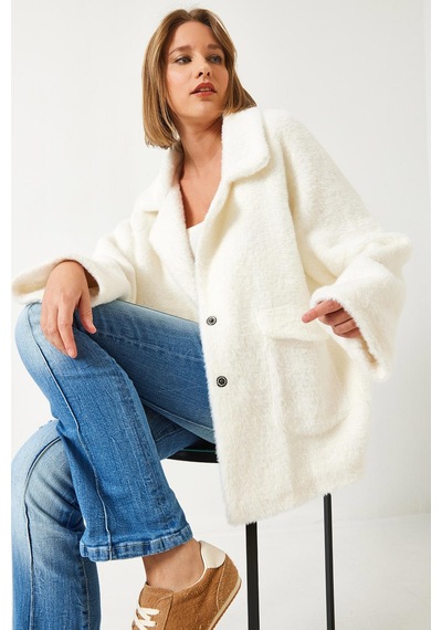 Shade Kadın Çift Cepli Oversize Peluş Mont 1611 60261097 - Ekru