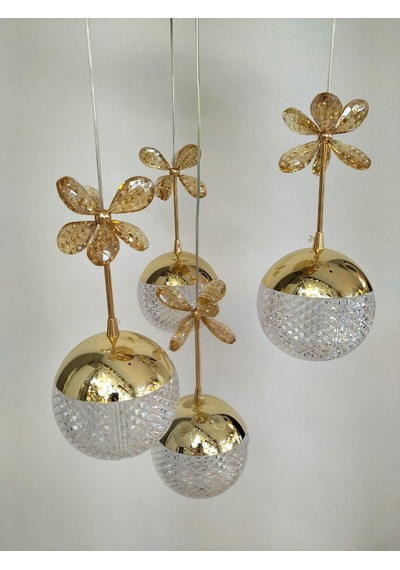 4'lü Desenli Gold Top Avize
