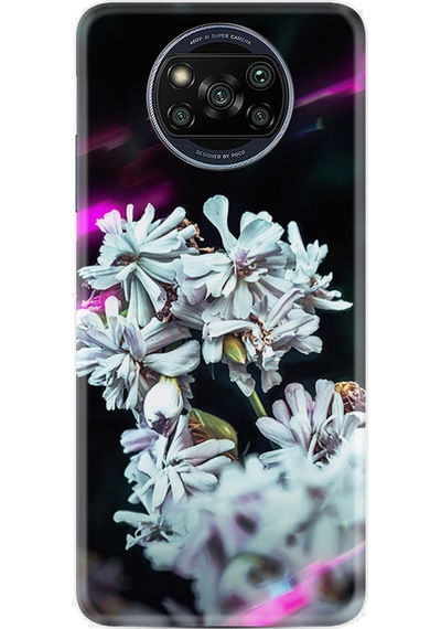 Xiaomi Poco X3 Kılıf Resimli Desenli Silikon Platinium Series Beyaz Çiçekler 1888