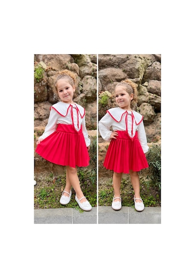 Genel Markalar Luniva Butik Kız Çocuk Ekru Yakalı Bluz Ve Pudra Pembe & Kırmızı Pileli Etek Takımı Şık 2'li Kombin Kırmızı Genel Markalar Luniva Butik Kız Çocuk Ekru Yakalı Bluz Ve Pudra Pembe & Kırmızı Pileli Etek Takımı Şık 2'li Kombin Kırmızı