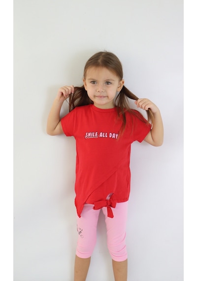 Harika Kids Kız Çocuk Kaprili Kısa Kollu Yazlık Basic Takım 2-5 Yaş 001