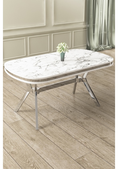 Canisa Concept Olya Serisi 90x168 Lak Panel Krom Ayak Beyaz Mermer Desen Sabit Mutfak Masası Masa Beyaz Mermer Desen Ayak Krom Canisa Concept Olya Serisi 90x168 Lak Panel Krom Ayak Beyaz Mermer Desen Sabit Mutfak Masası Masa Beyaz Mermer Desen Ayak Krom