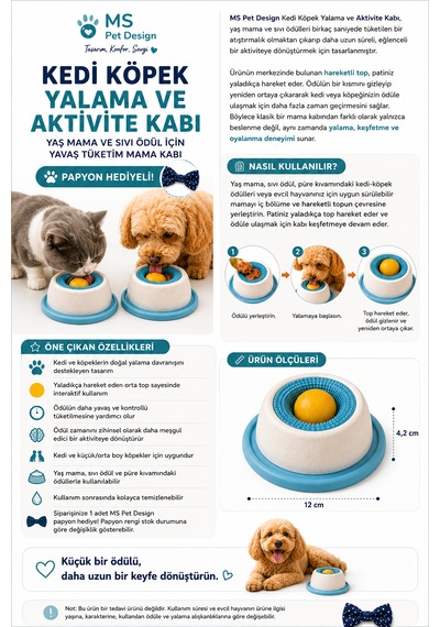 Kedi Köpek Yalama Ve Aktivite Kabı Yaş Mama Ve Sıvı Ödül İçin Yavaş Tüketim Mama Kabı / Papyon Hediyeli