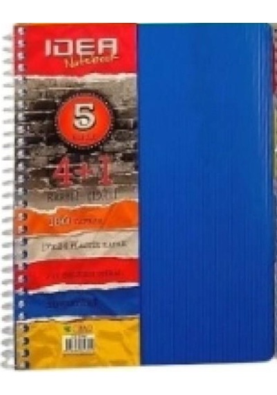 İdea Plastik Kapak 17x24 Cm 150 Yaprak 4+1 Bölmeli Spiralli Defter