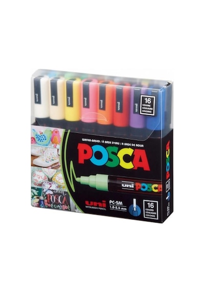 Uni Posca Su Bazlı Marker Seti Pc-5m 1.8 2.5 Mm 16 Renk Çok Renkli